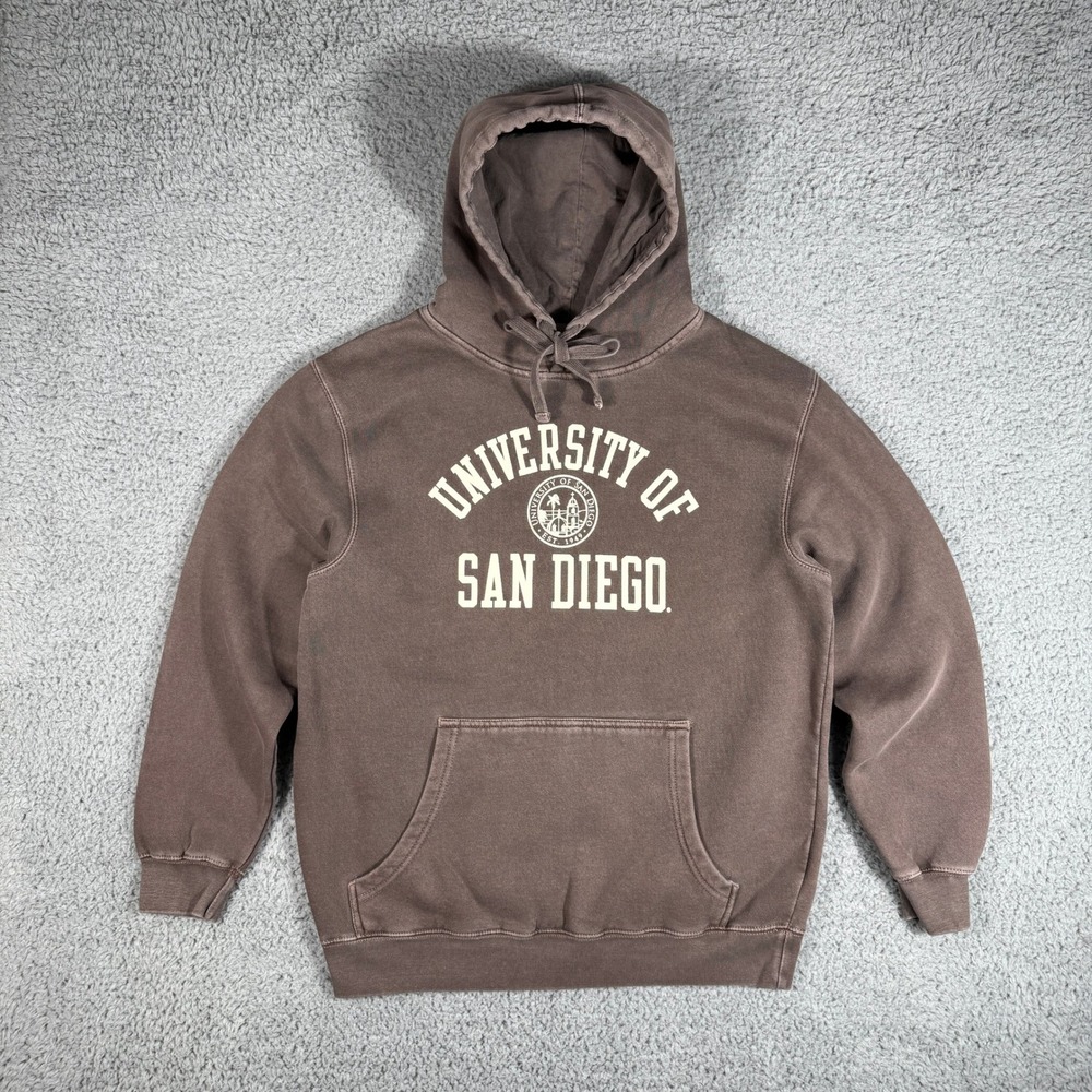 University of San Diego Hoodie Mens Large Gray Ouray Sweatshirt Garment Dyed